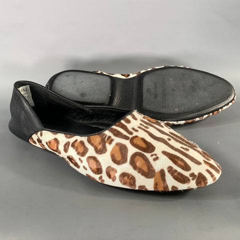 HAIDER ACKERMANN SS2020 Size 9 White Brown Leopard  Print Pony Hair Slip On Loafers