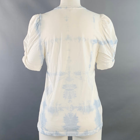 A.L.C. Size XS White Blue Jersey Tie Dye Ruched Crew Neck Casual Top