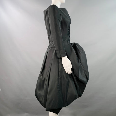 OSCAR DE LA RENTA 2022 Size 6 Black Taffeta Long Sleeve Midi Cocktail Dress