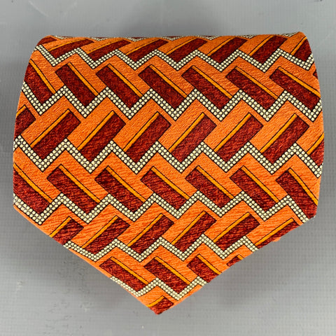 VALENTINO Orange White Geometric Silk Tie