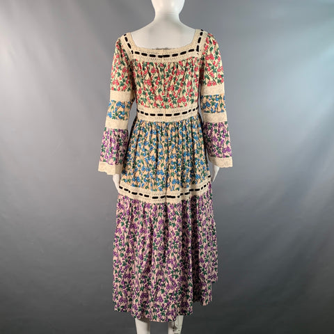 MARC JACOBS Size 6 Cream Multi-Color Floral A-Line Mid-Calf Dress