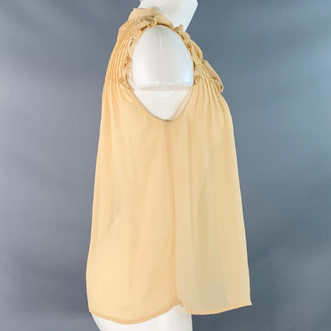 BOB MACKIE Size S Beige Polyester Pleated Sleeveless Blouse