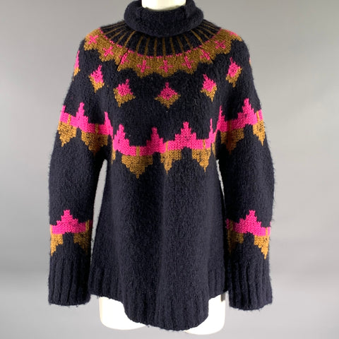 A.L.C. Size S Navy Neon Pink Wool Blend Geometric Pull On Sweater