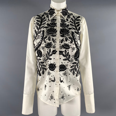 BACCA DA SILVA Size S White Black Embroidered Shirt