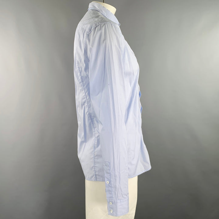 BALMAIN Size L Blue Light Blue Embroidery Cotton Long Sleeve Shirt