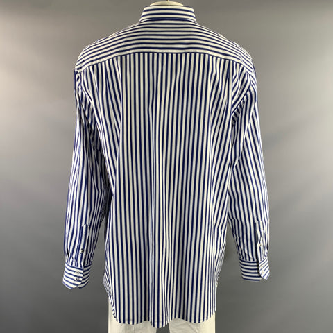 LUCHIANO VISCONTI Size XL White Blue Stripe Cotton Button Up Long Sleeve Shirt