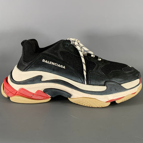 BALENCIAGA Size 10 Black White Triple S Mesh Lace Up Sneakers