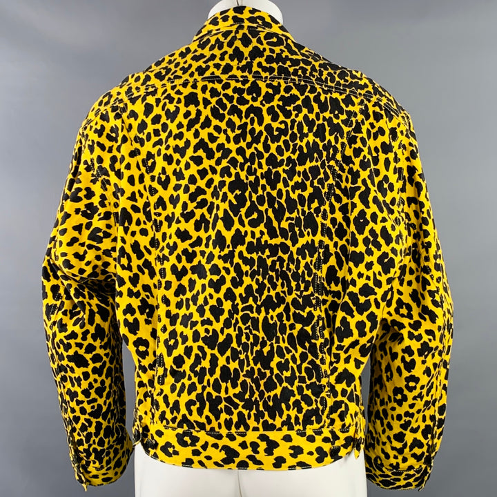 R13 Size S Reed Oversized Yellow Black Animal Print Cotton Trucker Jacket