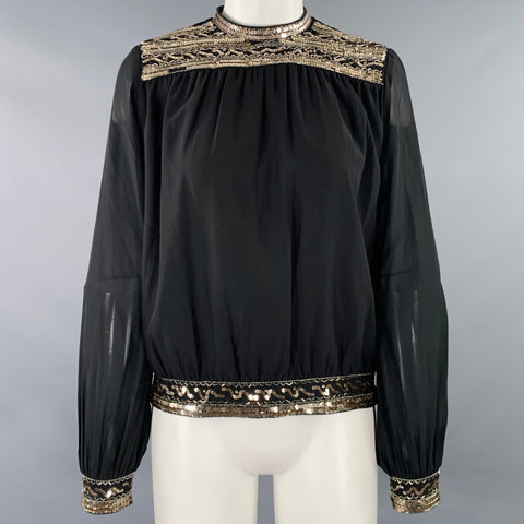 THE KOOPLES Size S Black Gold Polyester Long Sleeve Blouse