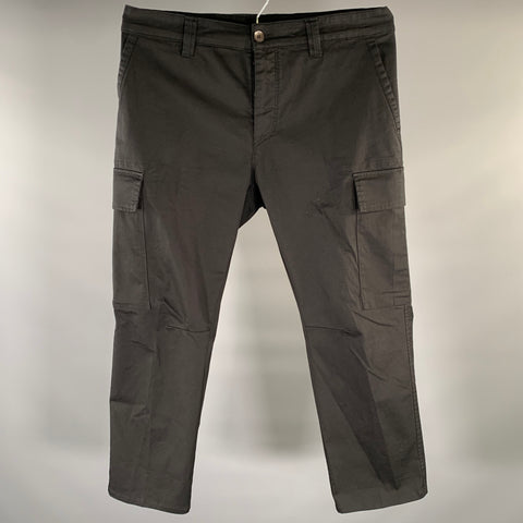 YCHAI Size 36 Black Solid Cotton Blend Cargo Casual Pants