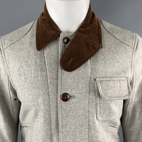 RALPH LAUREN M Chaqueta Hunter con cuello de pana marrón jaspeado gris claro