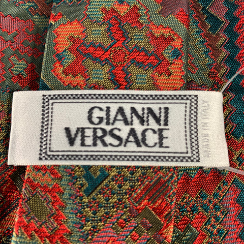 GIANNI VERSACE Red Green Woven Silk Tie