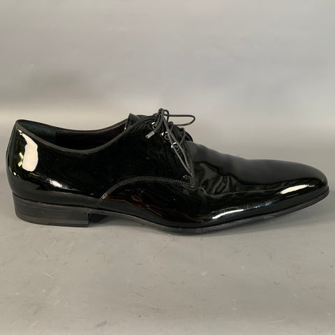 LANVIN Size 11 Black Patent Leather Tuxedo Lace Up Shoes