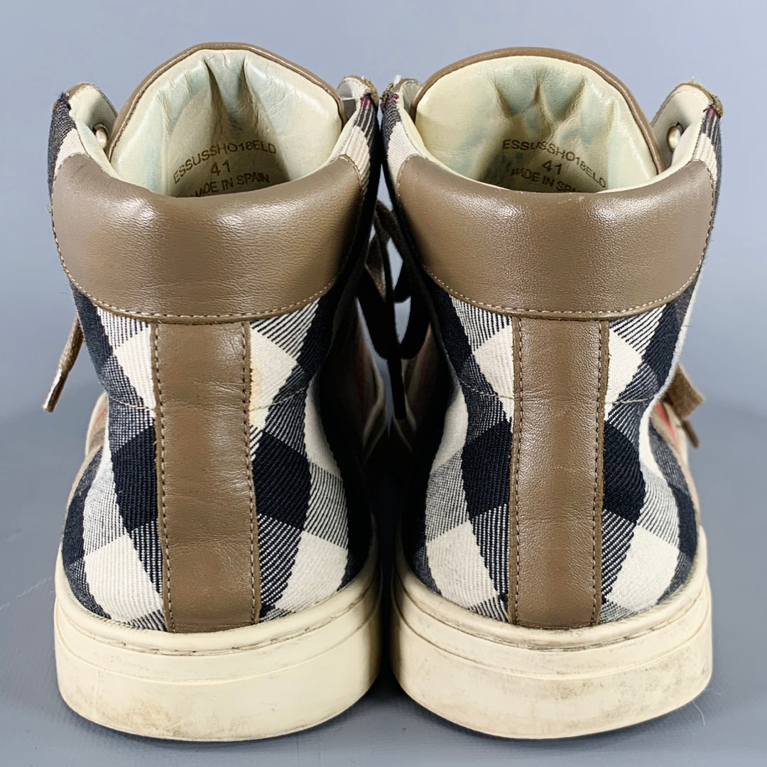 BURBERRY Size 8 Beige Black Plaid Canvas High Top Sneakers