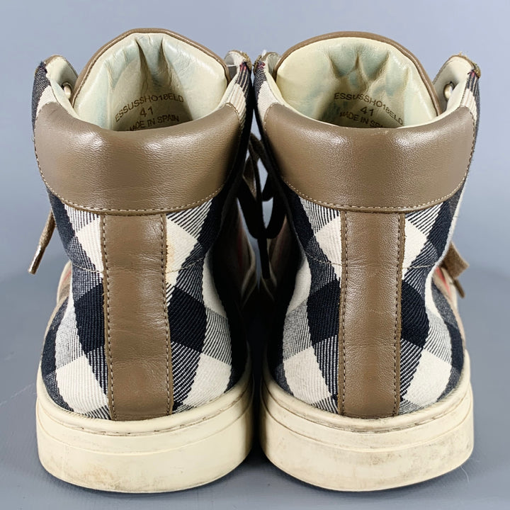 BURBERRY Size 8 Beige Black Plaid Canvas High Top Sneakers