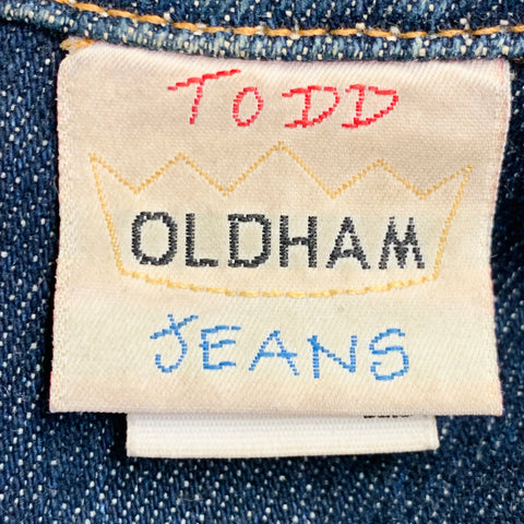 TODD OLDHAM JEANS Vintage 90s Size L Indigo Cotton Denim Contrast Stitch Double Breasted Coat