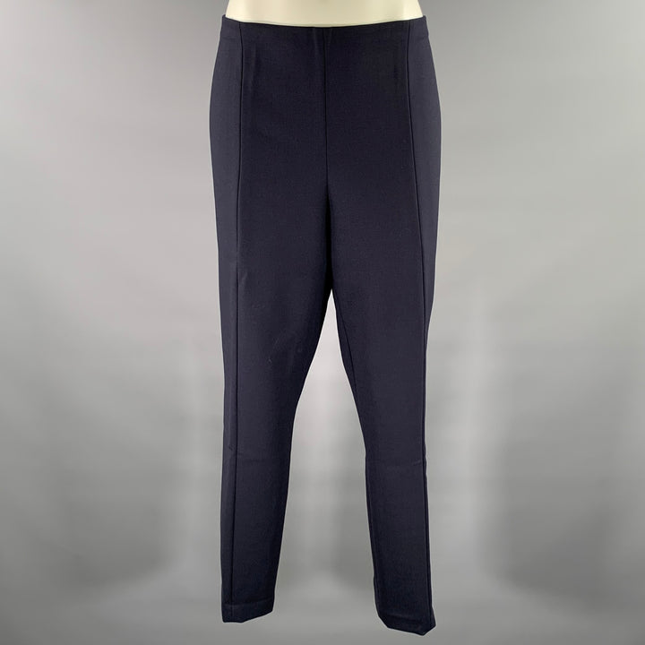 THE ROW Size 14 Navy Wool Elastane Side Zipper Pintuck Pants