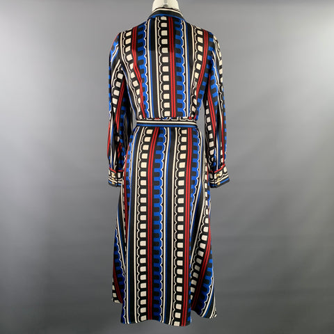 MARELLA Black White & Navy Polyester Geometric Midi Dress