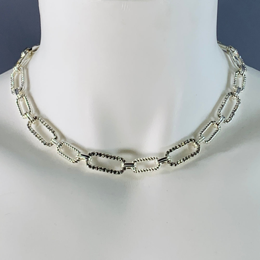 LAUREN by RALPH LAUREN Silver Chain Link Metal Rhinestones Necklace