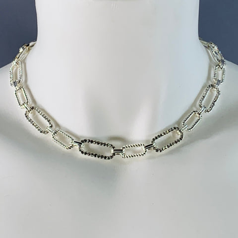 LAUREN by RALPH LAUREN Silver Chain Link Metal Rhinestones Necklace