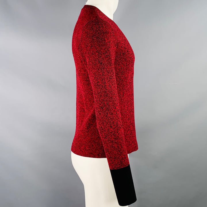 VALENTINO Size M Red Black Knit Viscose Blend Contrast Trim Crew Neck Sweater