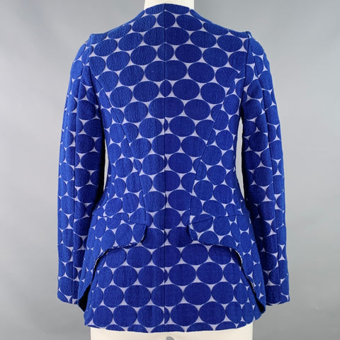 MARNI Size 2 Blue Grey Cotton Blend Dots Jacquard Collarless Jacket Blazer