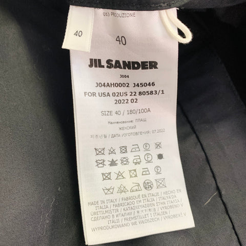 JIL SANDER Size L Black White Cotton Logo Hooded Coat