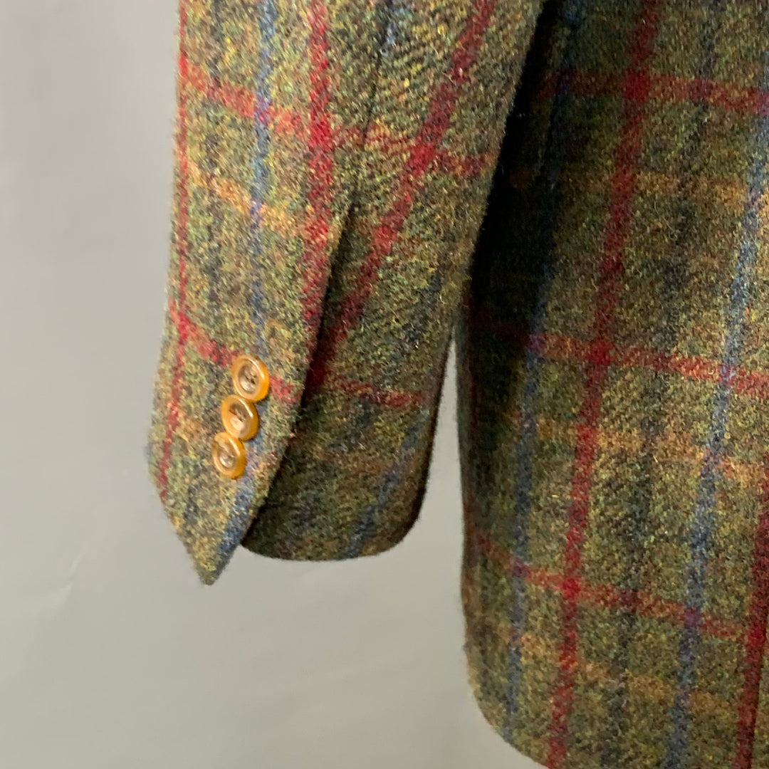 O'CONNELL'S Size 42 Long Brown Red Plaid Wool Notch Lapel Sport Coat