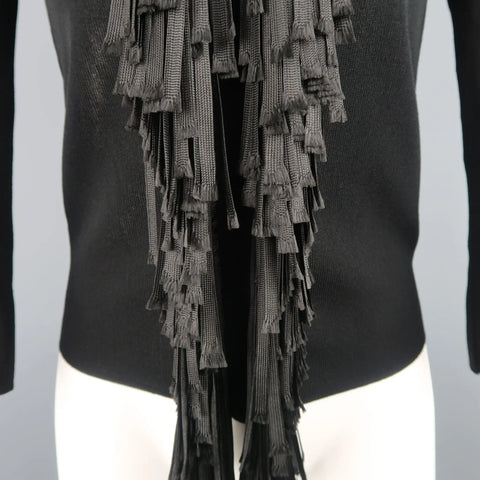 GIAMBATTISTA VALLI Size S Black Scoop Neck Ribbon Fringe Snap Cardigan GIAMBATTISTA VALLI
