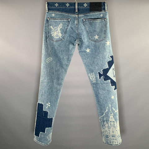 LEVI'S Size 32 Navy Light Blue Patchwork Cotton Straight Jeans