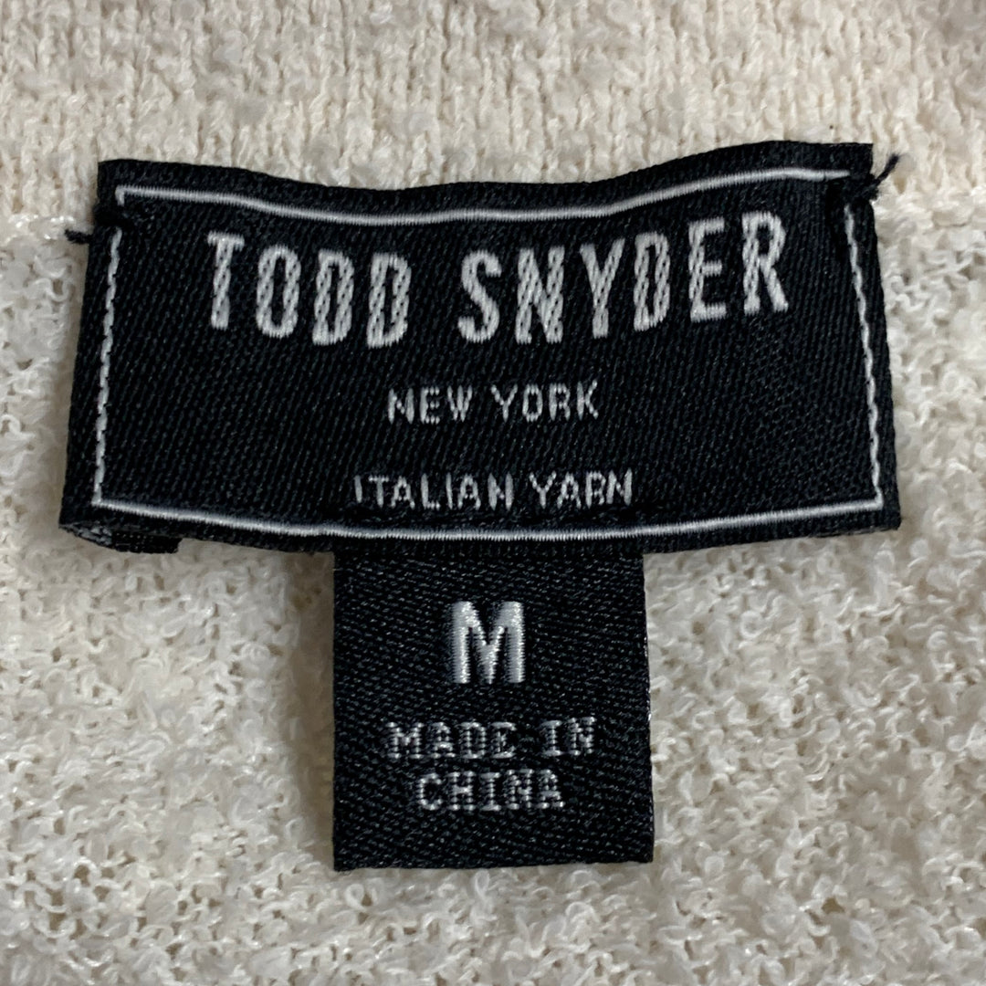 TODD SNYDER Size M Cream Navy Stripe Cotton Blend Terry Polo
