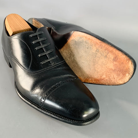 TOM FORD Size 10 Black Leather Cap Toe Oxford Lace-Up Shoes