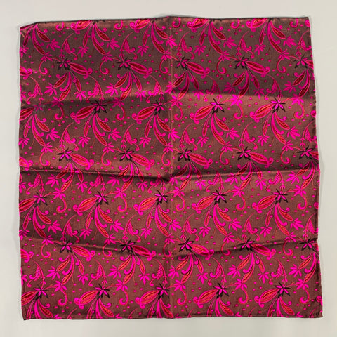 MASSIMO BIZZOCCHI Brown Fuchsia Pink Jacquard Silk Pocket Square
