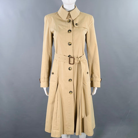 BURBERRY LONDON Size S Beige Cotton Pleated Trench Coat