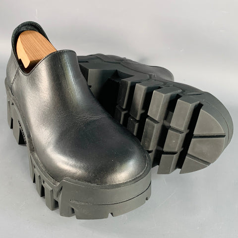 BALENCIAGA 2023 Size 6 Bulldozer Mini Black Leather Platform Lug Sole Ankle Boots