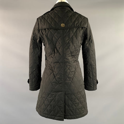 BURBERRY Size 6 Black Bronze Polyester Quilted Double Breasted Coat