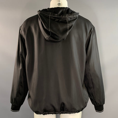PRADA Size XS Black Contrast Stitch Silk Zip Up Jacket
