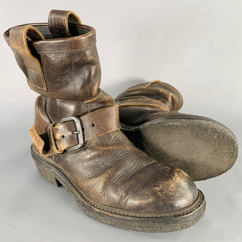 JULIUS_7 Size 8.5 Brown Distressed Leather Pull On Boots