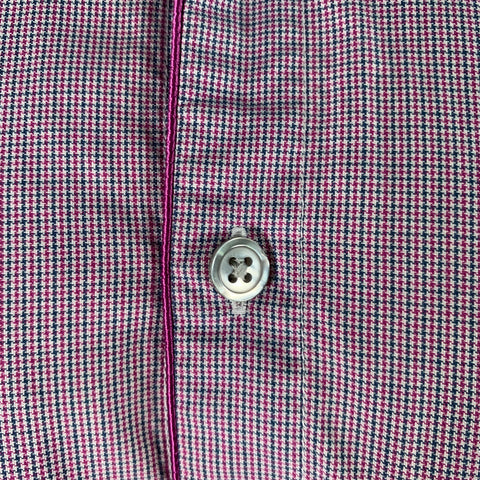 HUGO BOSS Size M Pink Blue & White Houndstooth Cotton Long Sleeve Shirt