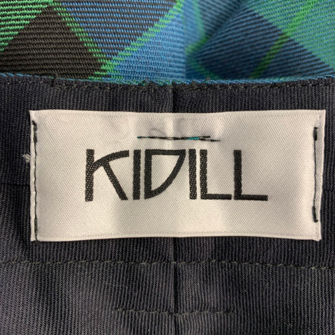 KIDILL AW22 Size 36 Green Blue Black Plaid Oversized Polyester Blend Shorts Suit