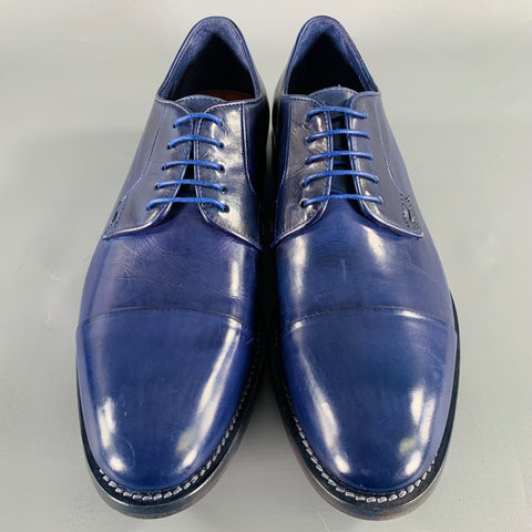 PAUL SMITH Size 8 Blue Leather Cap Toe Derby Lace-Up Shoes