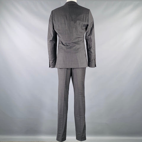 JOHN VARVATOS Size 40 Grey Charcoal Stripe Virgin Wool Suit