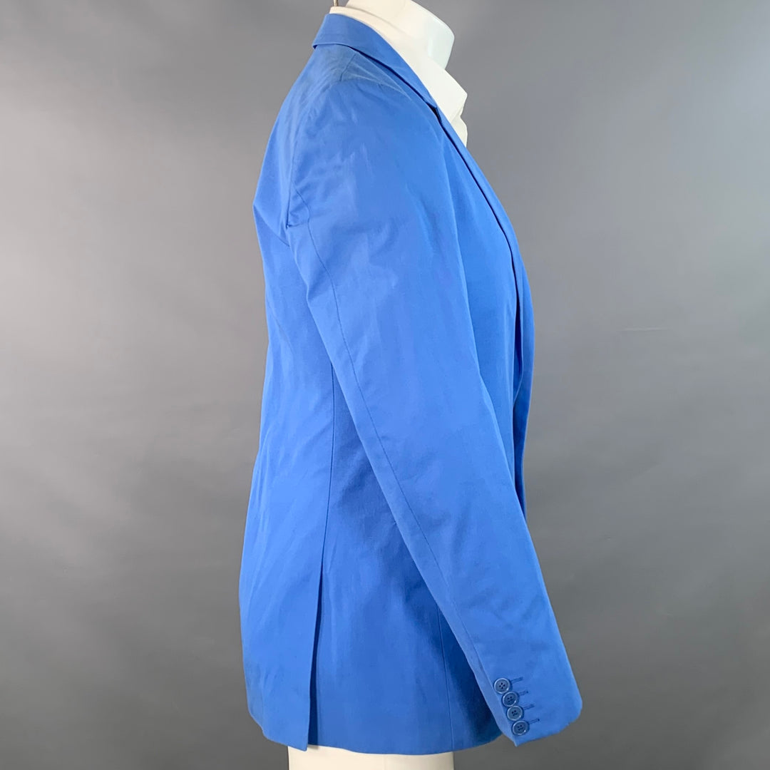 CALVIN KLEIN COLLECTION Size 36 Blue Cotton Twill Notch Lapel Single Button Sport Coat