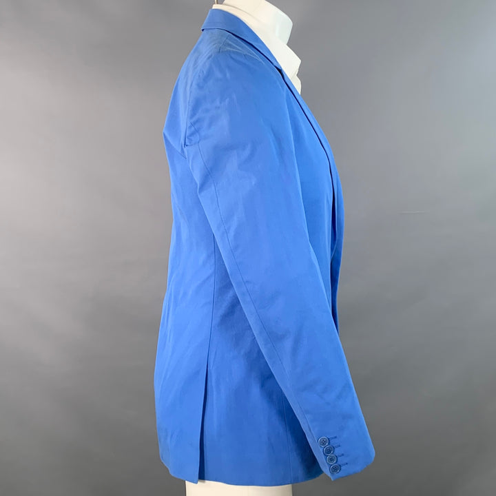 CALVIN KLEIN COLLECTION Size 36 Blue Cotton Twill Notch Lapel Single Button Sport Coat