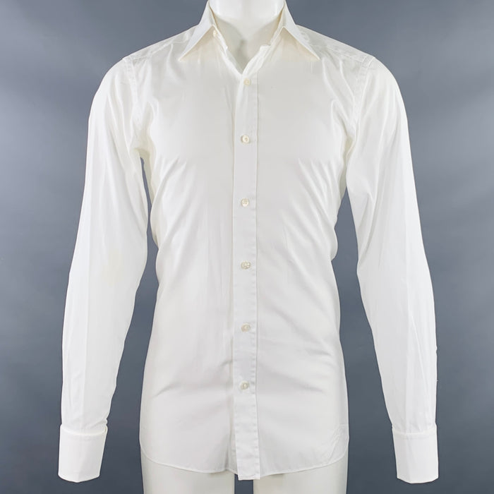 TOM FORD Size M White Cotton Curved Cutaway French Cuffs Long Sleeve Shirt