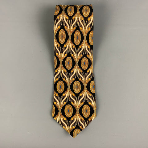 AVANZINI Black Gold Print Silk Tie