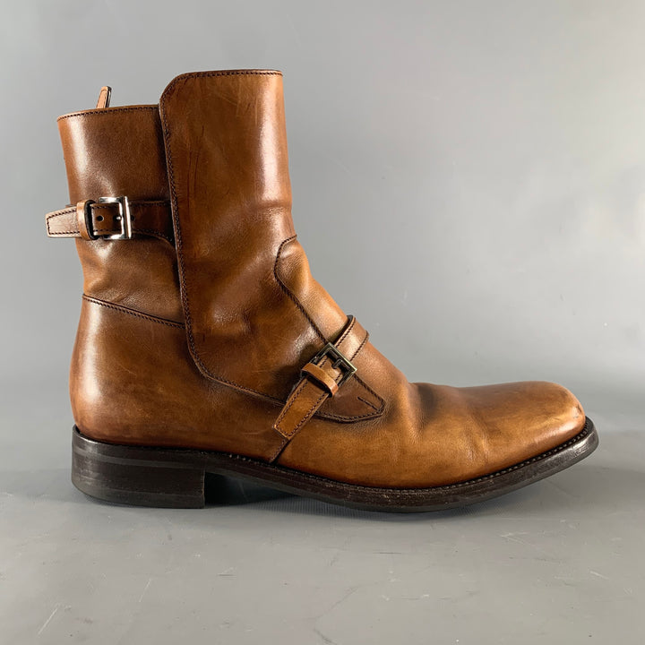 PRADA Size 7.5 Brown Leather Moto Racer Boots