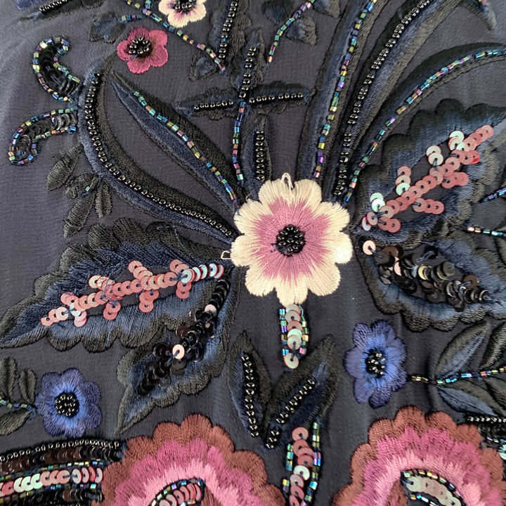 NEEDLE AND THREAD Size 4 Navy Burgundy White Embroidered Floral Bomber Jacket