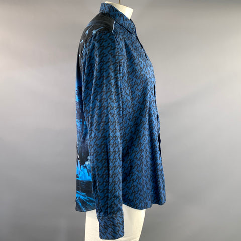 ROBERT GRAHAM Size XXL Blue Black Graphic Cotton Blend Long Sleeve Shirt