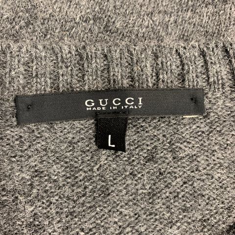 GUCCI Size L Grey Brown Knit Alpaca Blend Crew Neck Sweater